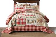 🦌 marcielo 3 piece christmas quilt set: rustic lodge deer bedspread, lightweight coverlet comforter - queen size logo