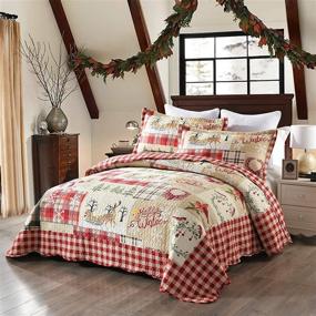 img 3 attached to 🦌 MarCielo 3 Piece Christmas Quilt Set: Rustic Lodge Deer Bedspread, Lightweight Coverlet Comforter - Queen Size