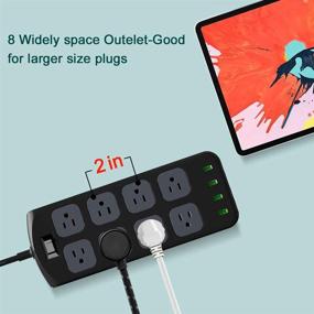 img 2 attached to 💪 Black Power Strip Surge Protector with 8 AC Outlets, 4 USB Ports, and 6ft Long Extension Cord - Ideal for Home, Office, and Hotel Use - Compatible with Phone, iPad, PC, Laptop - Mountable and Flat Plug Enabled - 1875W/15A, High Power Capacity