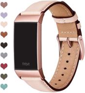 omiu compatible charge 3 bands: square genuine leather classic replacement for 🌸 charge 4 &amp; charge 3 - pink sand/rose gold for men and women logo