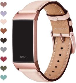 img 4 attached to OMIU Compatible Charge 3 Bands: Square Genuine Leather Classic Replacement for 🌸 Charge 4 &amp; Charge 3 - Pink Sand/Rose Gold for Men and Women