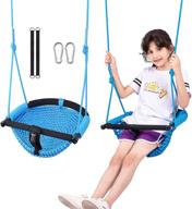 outdoor/indoor baby swing – ladyrosian adjustable rope swing set with safety bar for kids – hand-knitted blue backyard swing логотип