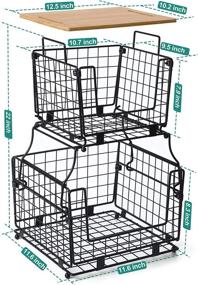 img 2 attached to 📦 2 Tier Kitchen Counter Basket: Bamboo Top for Fruit, Vegetable, Bread & K-Cup Coffee Pods - Organize Cabinets, Pantry & Bathroom