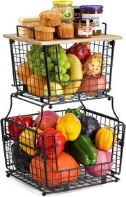 img 3 attached to 📦 2 Tier Kitchen Counter Basket: Bamboo Top for Fruit, Vegetable, Bread & K-Cup Coffee Pods - Organize Cabinets, Pantry & Bathroom