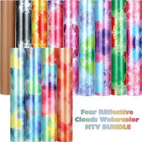 img 2 attached to 🌈 12 Sheets Tie Dye Heat Transfer Vinyl 12x10 Inch Watercolor Vinyl Bundle - Rainbow Color Clouds Patterned Vinyl Bundle - HTV Transfer Iron-on Vinyl with Heat Press Sheet for DIY Crafts - Bright Colors