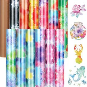 img 4 attached to 🌈 12 Sheets Tie Dye Heat Transfer Vinyl 12x10 Inch Watercolor Vinyl Bundle - Rainbow Color Clouds Patterned Vinyl Bundle - HTV Transfer Iron-on Vinyl with Heat Press Sheet for DIY Crafts - Bright Colors