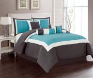 🛏️ grand linen 7 piece oversize aqua blue/grey/white color block emma comforter set - queen size bedding (94" x 90") - perfect for a stylish bedroom décor logo