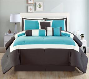 img 2 attached to 🛏️ Grand Linen 7 Piece Oversize Aqua Blue/Grey/White Color Block Emma Comforter Set - Queen Size Bedding (94" X 90") - Perfect for a Stylish Bedroom Décor