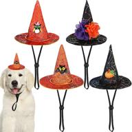 🎃 halloween pet hats: 4 adjustable cute witch hats for small dogs and cats with fun pumpkin, bat, owl, and flower ornaments - perfect pet cosplay accessories for halloween! логотип