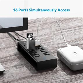 img 2 attached to 💻 High-powered USB 2.0 Hub with 16 Ports, Detachable 3.3' Data Cable, 12V 2.5A Power Adapter – Ideal for PC, Laptop, Desktop, Keyboard, Mouse, and More