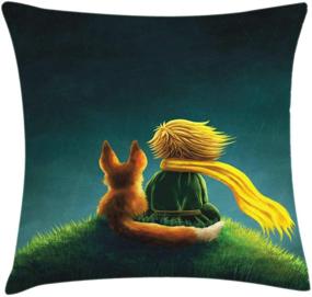 img 1 attached to 🌈 Enchant Your Space with Ambesonne Fantasy Throw Pillow Cushion Cover - Cartoon Prince and The Fox Sky Pattern Print - 16" X 16" - Fern Green and Dark Blue