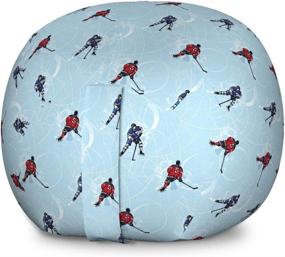 img 3 attached to 🏒 Ambesonne Winter Sport Storage Toy Bag Chair, Abstract Lines Background with Ice Hockey Pattern for Competitive Matches, Stuffed Animal Organizer, Washable Large Size Bag in Black Blue