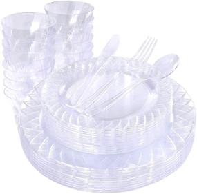 img 4 attached to 🍽️ BUCLA 20Guest Clear Plastic Party Set - Plates, Cutlery, Tableware for Weddings and Parties