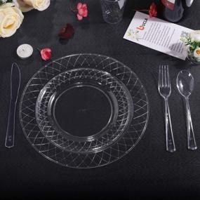 img 2 attached to 🍽️ BUCLA 20Guest Clear Plastic Party Set - Plates, Cutlery, Tableware for Weddings and Parties