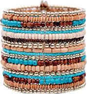 the tribal chic wooden and turquoise spiral cuff bracelet with highlite beads logo