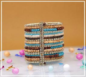 img 2 attached to The Tribal Chic Wooden and Turquoise Spiral Cuff Bracelet with Highlite Beads