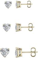 savlano 3 pairs of 14k white gold plated heart cut cz stud earrings: 4mm, 6mm & 8mm sizes for women, girls & men logo