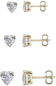 img 4 attached to Savlano 3 Pairs of 14K White Gold Plated Heart Cut CZ Stud Earrings: 4mm, 6mm & 8mm Sizes for Women, Girls & Men