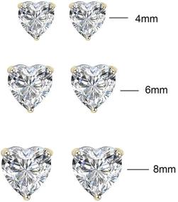 img 3 attached to Savlano 3 Pairs of 14K White Gold Plated Heart Cut CZ Stud Earrings: 4mm, 6mm & 8mm Sizes for Women, Girls & Men