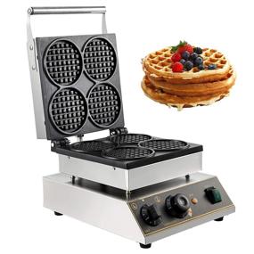 img 4 attached to VBENLEM Commercial Round Waffle Maker 4pcs Nonstick 1750W Electric Muffin Machine Stainless Steel 110V Temperature and Time Control for Restaurants, Snack Bars, and Families