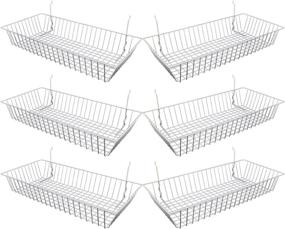 img 4 attached to 6-Pack of Epoxy Chrome Wire Baskets for Pegboard, Slatwall, or Gridwall – Ideal Merchandiser Baskets for Commercial or Retail Use – 24” L x 12” D x 4” H Shallow Baskets in White