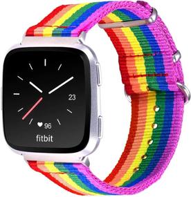 img 4 attached to 🌈 Colorful Bandmax LGBT Rainbow Fitbit Versa Bands: Stylish Nylon Wristband with Metal Connectors for Vresa Upgrade