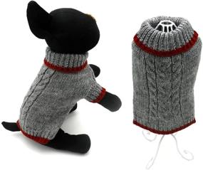 img 2 attached to 🐶 Dofyou 2-Piece Pet Dog Clothes: Soft & Warm Knitwear Sweater for Dogs - Classic Red and Grey Apparel