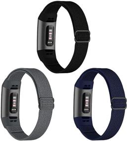 img 4 attached to 📿 GBPOOT 3-Pack Elastic Nylon Bands for Fitbit Charge 4/Charge 3/SE - Adjustable Stretchy Breathable Sport Replacement Wristband for Men and Women - Pure Black, Navy Blue, and Dark Grey