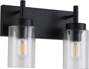 img 4 attached to 🛁 Black Industrial Bath Vanity Lights Fixtures - 2-Light Wall Sconce with Glass Shade and Polished Metal Base for Bathroom, Bar, Mirror, Living Room - E26 (Bulbs Not Included)