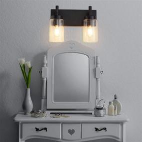 img 3 attached to 🛁 Black Industrial Bath Vanity Lights Fixtures - 2-Light Wall Sconce with Glass Shade and Polished Metal Base for Bathroom, Bar, Mirror, Living Room - E26 (Bulbs Not Included)