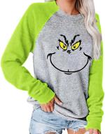 🎄 women's y2k funny green stole cartoon graphic sweatshirts: merry christmas raglan sleeve pullover shirts tops logo