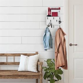 img 2 attached to 🎯 Стенная вешалка с крючками для повязок для лица Rustic White Wood Wallniture Norfolk Farmhouse Décor Coat Rack, Key Holder, Mail Holder