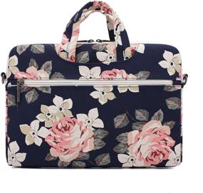 img 3 attached to 🌹 Canvaslife White Rose Pattern Waterproof Laptop Shoulder Messenger Bag Sleeve for 14-15 Inch Laptop Case Briefcase 15.6 Inch