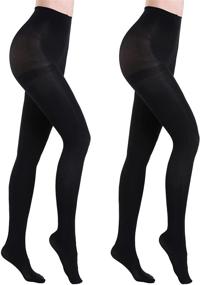 img 4 attached to 👖 Enhance Your Style with 2 Pairs of Control Top 40D Nylon Leggings: Semi Opaque Tights for Women