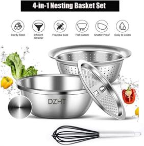 img 1 attached to 🥗 DZHT 11 Inch Multifunctional Stainless Steel Basin Vegetable/Cheese Cutter: Grater, Drain Basket, and Salad Maker Bowl in 1 - Kitchen Essential