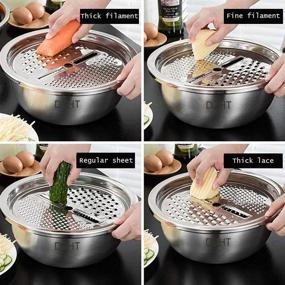 img 2 attached to 🥗 DZHT 11 Inch Multifunctional Stainless Steel Basin Vegetable/Cheese Cutter: Grater, Drain Basket, and Salad Maker Bowl in 1 - Kitchen Essential