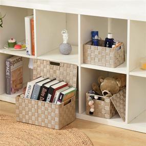 img 1 attached to 📦 Harrage Storage Bins with Lids, Decorative Cube Baskets with Lids for Shelves, Set of 3 Large Luxury Containers, Organizing Box Tote for Durable Shelf Bin, Bathroom Drawer Containers (3 Pack Beige)