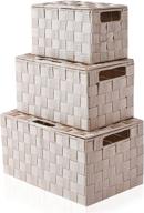 📦 harrage storage bins with lids, decorative cube baskets with lids for shelves, set of 3 large luxury containers, organizing box tote for durable shelf bin, bathroom drawer containers (3 pack beige) логотип