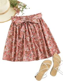 img 2 attached to SheIn Women's Summer Floral Print Self Belted A Line Flared Skater Short Skirt: Flirty and Fashionable for Every Summer Occasion!