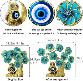 img 3 attached to Turkish Blue Evil Eye Tree: Golden Owl Statue, Artificial Flowers | Home & Office Protection Decoration Feng Shui Ornament