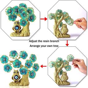 img 2 attached to Turkish Blue Evil Eye Tree: Golden Owl Statue, Artificial Flowers | Home & Office Protection Decoration Feng Shui Ornament