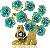 turkish blue evil eye tree: golden owl statue, artificial flowers | home & office protection decoration feng shui ornament логотип