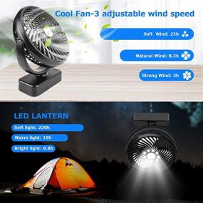 img 2 attached to 🏕️ TDONE Camping Fan with LED Light: Long-Lasting Battery Operated Tent Fan, Up to 50 Hours of Work Time, Rechargeable Fan, 7 inch USB Desk Fan with Hanging Hook for Outdoor Camping Tent Travel Car RV Office