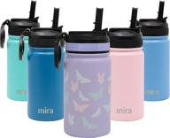 mira 12 oz stainless steel water bottle - ultimate insulation for 24 hours cold, 12 hours hot - wide mouth & double wall vacuum insulated - bpa-free straw lid cap - butterflies+ логотип