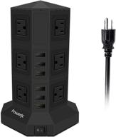 💡 powerjc башня power strip сетевой фильтр розетка: 12 розеток переменного тока, 6 портов usb-зарядок, черный логотип