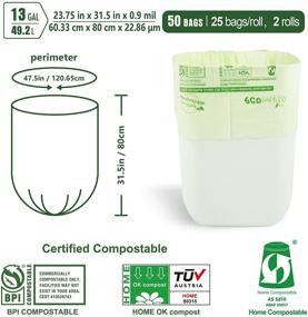 img 3 attached to Ecomelo 13 Gallon/49.2 Liter Certified Compostable Food Scrap Bags – 50 Count, with Extra Thick 0.9 Mils – US BPI ASTM D6400 Certified, HOME Compostable EN13432 & AS5810, Organic Waste Kitchen Trash Bags