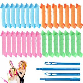 img 4 attached to 🌀 Effortless Heatless Spiral Curlers: 30 Pcs Styling Kit with 2 Hooks - Get Perfect Spiral Curls Easily! (Assorted Colors, 11.8in)