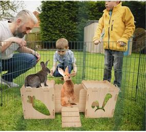 img 2 attached to 🏰 Extra Large Handmade Wooden Rabbit Castle Hideout Tunnel Playhouse - Perfect Bunny Fort for Chinchilla Guinea Pig Hamster Hideout Habitat with Ladder & Tunnel - Small Animal Rest and Play House