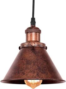 img 4 attached to 🔦 Rustic Cone Shade Lingkai Industrial Pendant Light Mounted Fixture with Hanging Ceiling Lamp in Antique Copper Finish