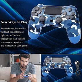 img 3 attached to 🎮 AUGEX 2-Pack PS4 Remote Controllers | Compatible with Playstation 4, Wireless Joystick for Kids, Son, Man (Blue Camouflage & Titanium Blue Control) - Not Original Camo Game Mando Controller